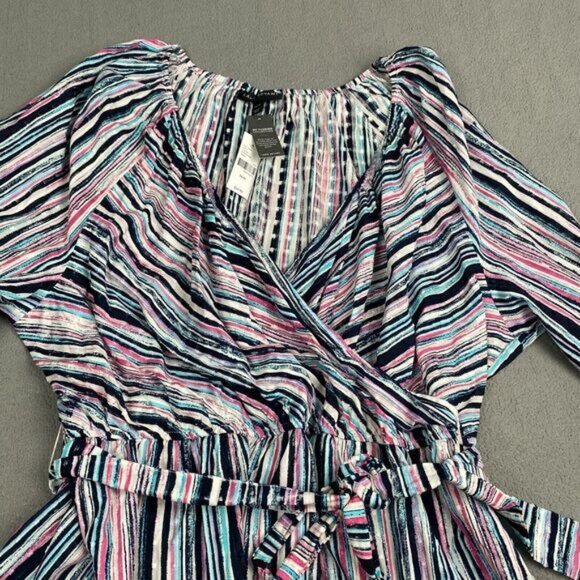 Lane Bryant Women's Size 26/28 Multi-Color Striped Wrap Top Plus 100% Cotton - Picture 12 of 13